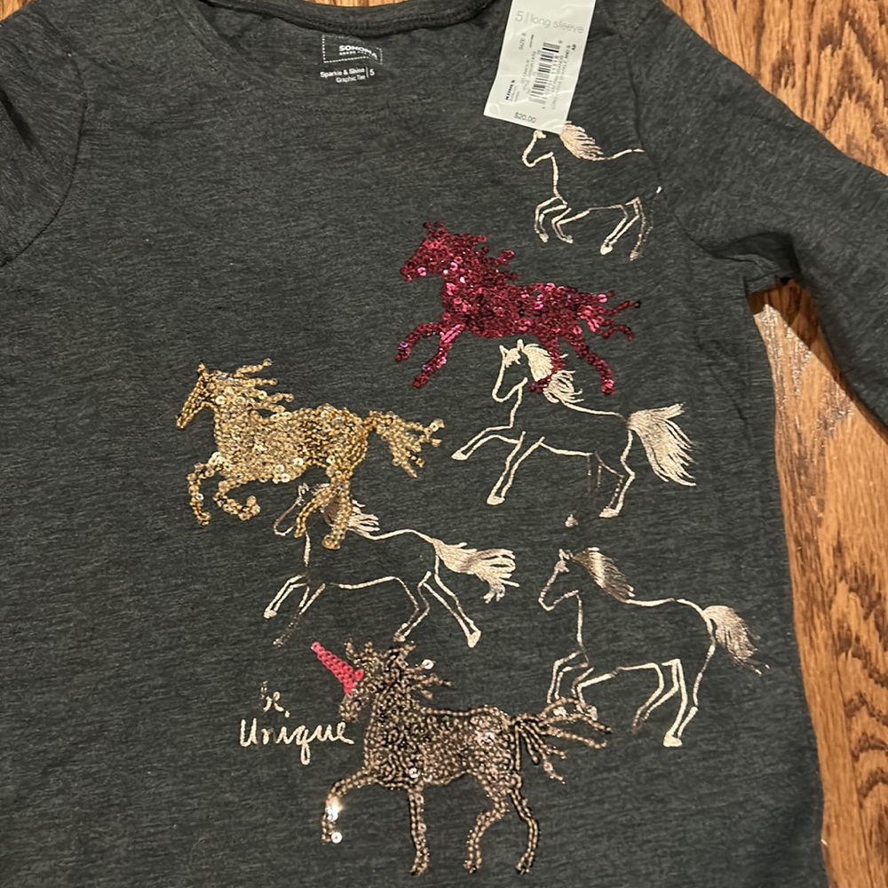 Sonoma sparkle and shine charcoal long sleeved t shirt with sparkle unicorns - Picture 2 of 4